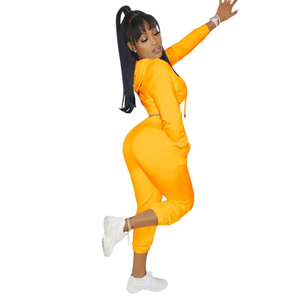

Cool Girl Fall Winter Fashion Two Piece Clothes For Women Sets Solid Color Hoodies Sweatshirt Top Baggy Pants Sexy Fitness Wear