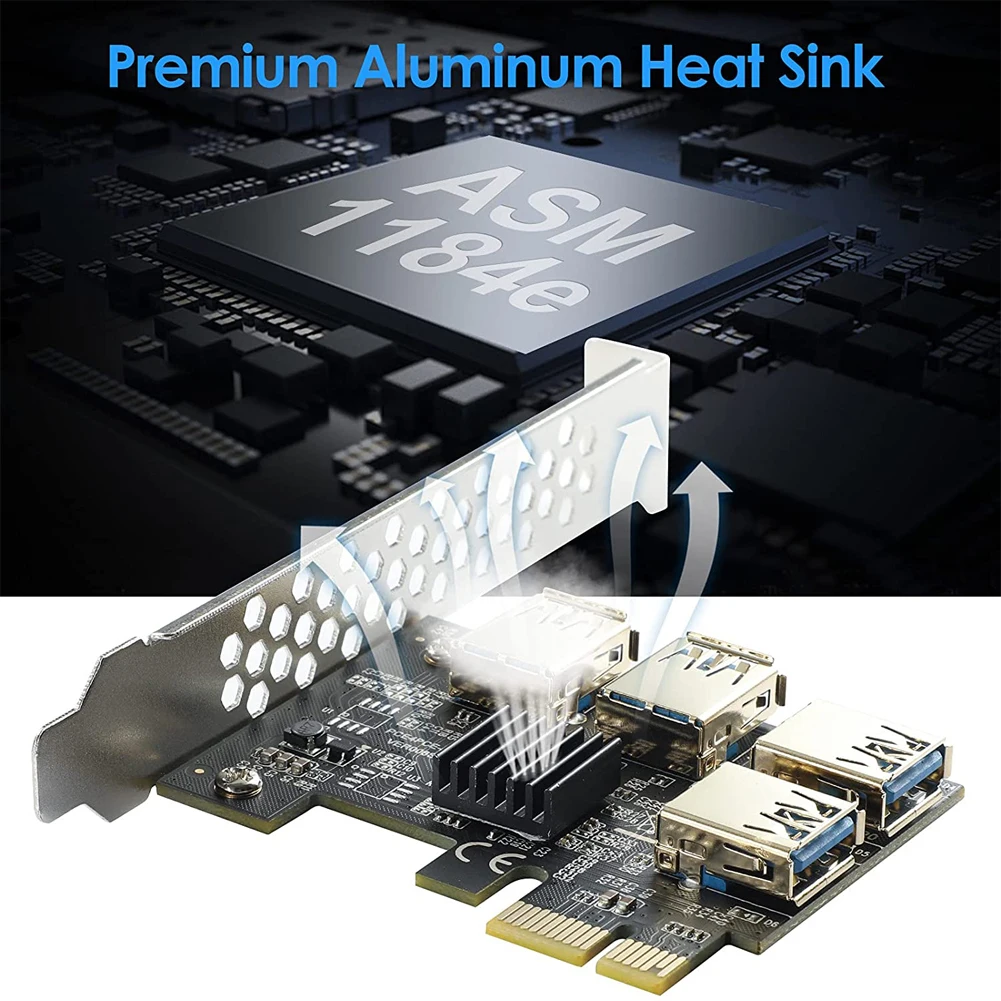 PCI Express Multiplier PCI-E Riser 1 to 4 PCIE USB 3.0 Hub 1x 16x For Video Graphics card Adapter for BTC Miner Mining | Компьютеры и