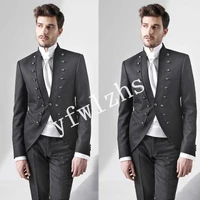 handsome double breasted groomsmen mandarin lapel groom tuxedos men suits weddingprom best man blazer jacketpantstie b207