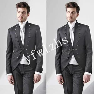 Handsome Double-Breasted Groomsmen Mandarin Lapel Groom Tuxedos Men Suits Wedding/Prom Best Man Blazer ( Jacket+Pants+Tie) B207