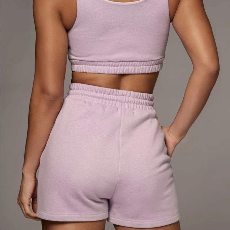 

Athleisure Outfit Two Piece Sets Women Sportswear Crop Top Drawstring Shorts Matching Set Summer Casual Solid Women's Tracksuits