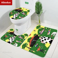 aiboduo 3pcsset cartoon cute non slip rug toilet lid cover set bathroom pad carpet interesting bat mat home decoration contour
