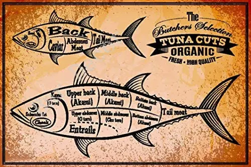 

Оловянный плакат с винтажным рисунком тунца, 8x12 дюймов