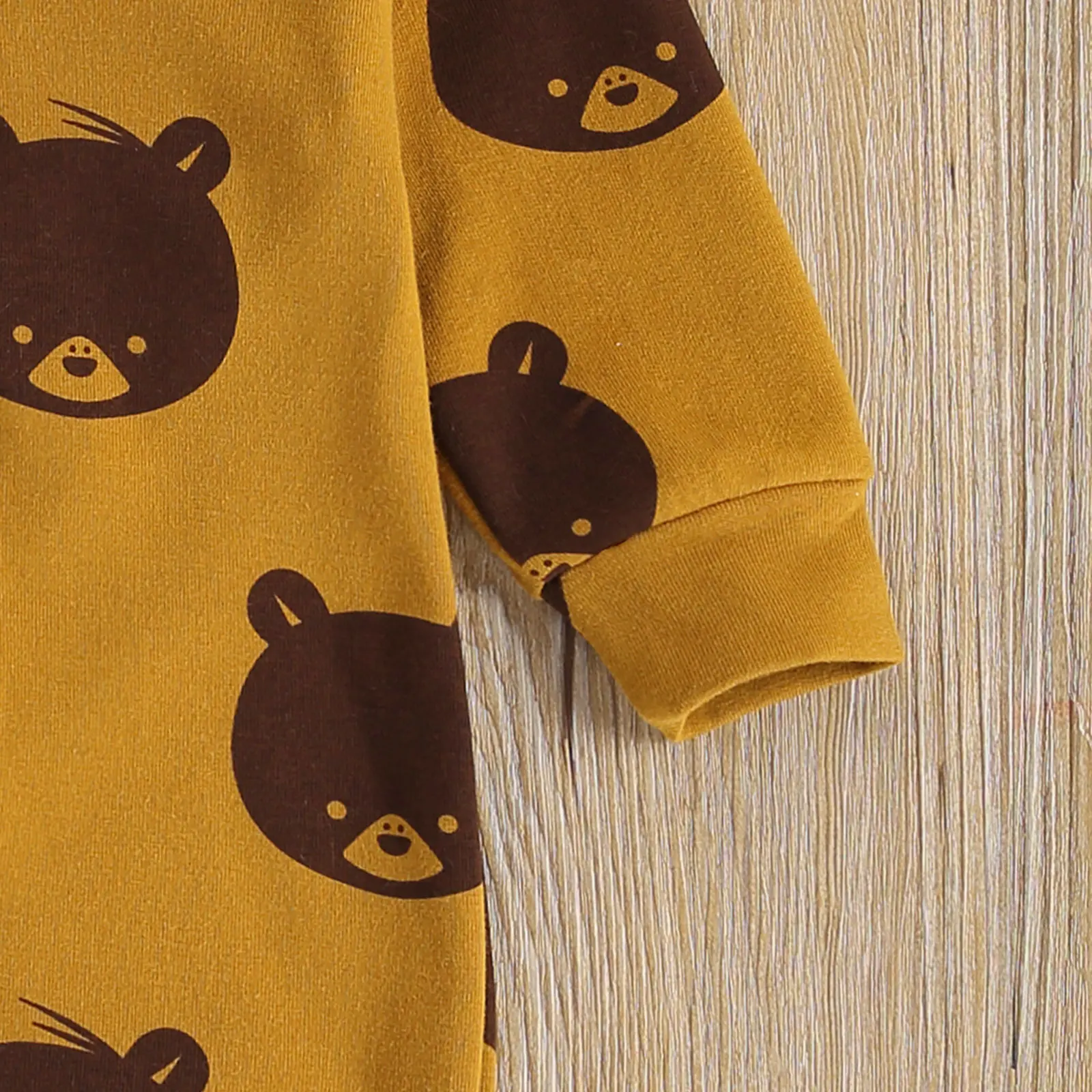 

Toddler Babies Cartoon Bear Print Romper O-neck Long Sleeve One Piece Hooded Jumpsuit Button Playsuit for Newborn Boys Girls
