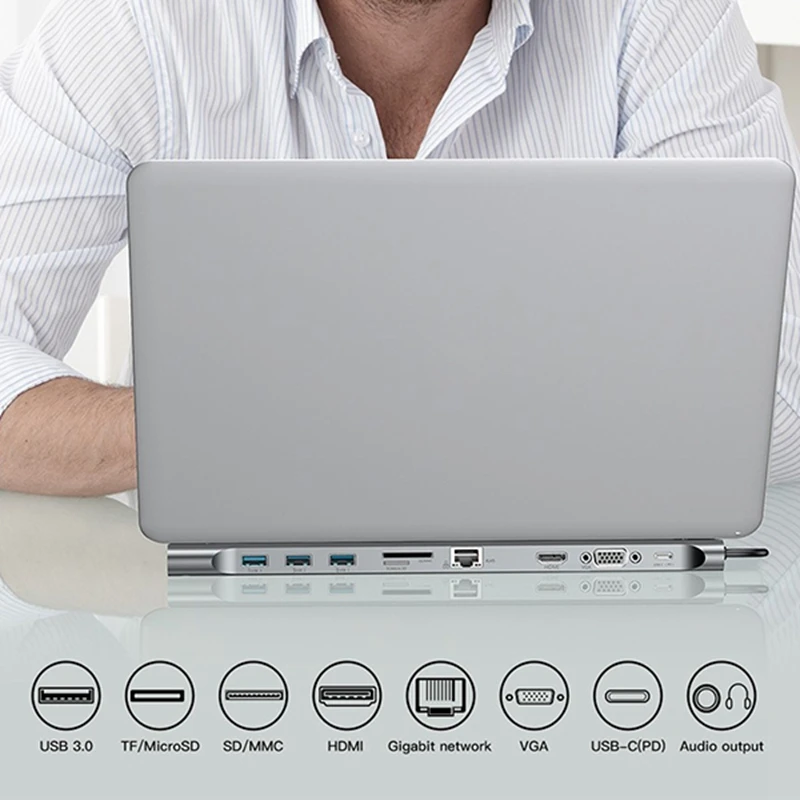 10 в 1 адаптер USB Type C к HDMI VGA конвертер usb хаб с SD/TF кардридер PD зарядка RJ45 для| |