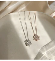 women girls popular snowflake shining crystal necklace rhinestone snow pendant necklaces new year gift jewelry