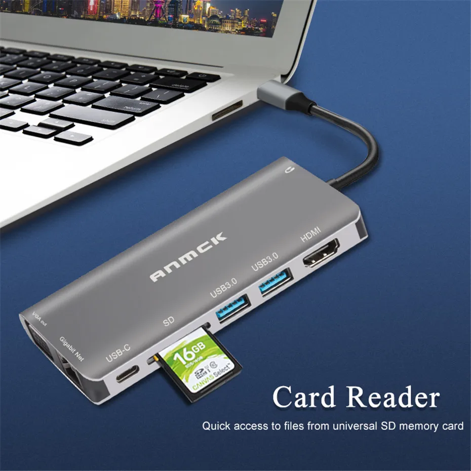 Anmck USB C концентратор USB к Мульти USB 3,0 HDMI VGA RJ45 Thunderbolt 3 OTG адаптер USB разветвитель для MacBook Pro Air Dock type C концентратор