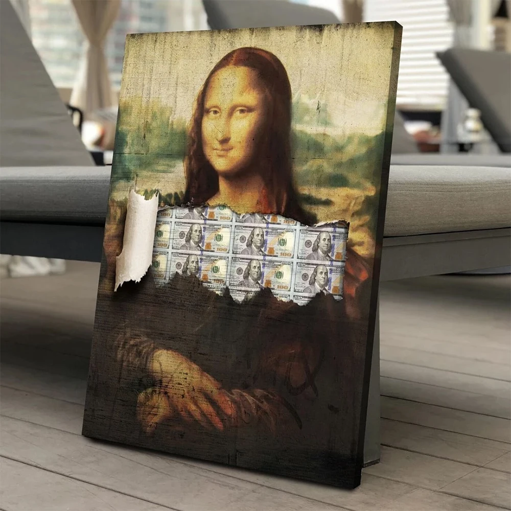 

Humor Funny Painting Canvas Wall Art Mona Lisa Money Poker Posters and Prints for Living Room Home Decor Painting Frameless