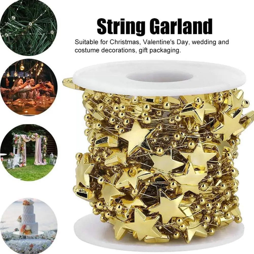 

10m/roll Gold Silver Stars Shape Necklace Christmas Tree Hanging Ornament Home Garden Garlend Christmas Decoration For Home A9o7