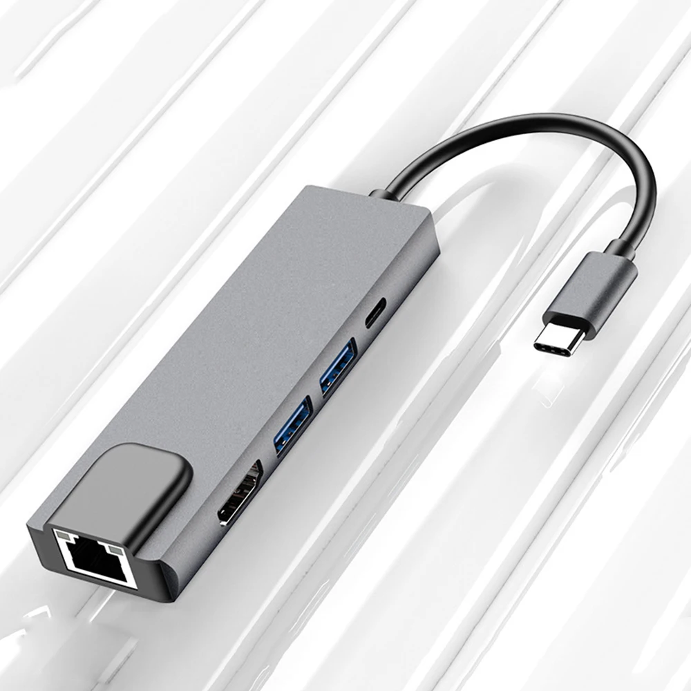Новинка 5 в 1 USB Type-C концентратор Hdmi 4K C гигабитный Ethernet Rj45 Lan адаптер для Macbook Pro