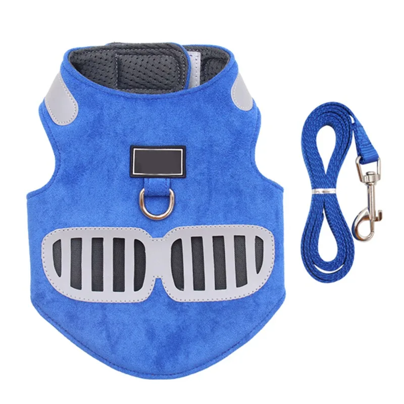 

Soft Suede Dog Harness Leash Dog Collar Adjustable Reflective Cat Vest Harness Walking Breathable Pet Dog Pug Accessories