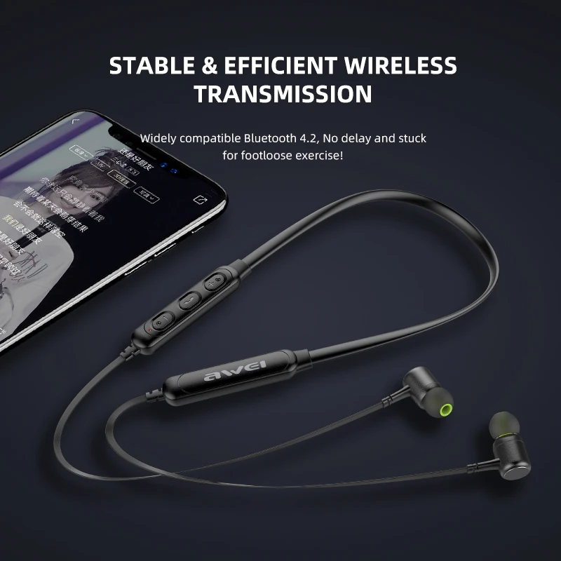 Беспроводные Bluetooth-наушники AWEI G30BL с шейным ремешком водонепроницаемые