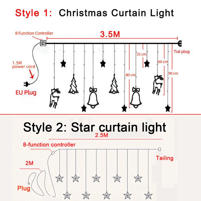 

Christmas lights led 3.5m Curtain light garland star Bells decor for home 220V Fairy Lights Outdoor/Indoor Festival String Light
