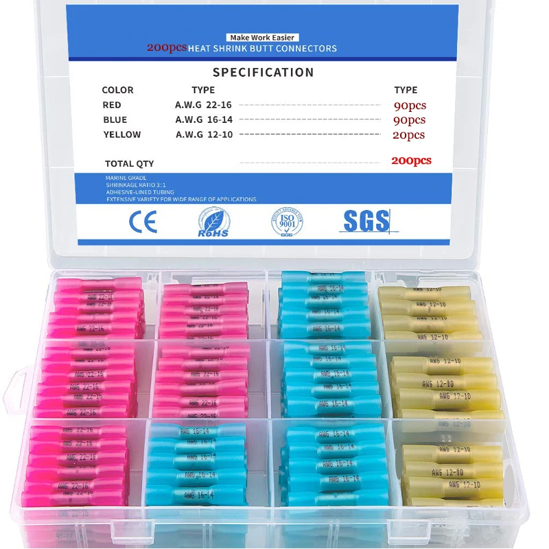 

200/100/50 шт., водонепроницаемые термоусадочные стыковые соединители для электрических проводов