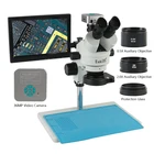 Промышленный Тринокулярный стереомикроскоп 7X-45X, с многофокальным фокусом, 1080P, 36 МП, HDMI, USB-микроскоп, видеокамера + ЖК-дисплей 10,1 дюйма для ремонта печатных плат
