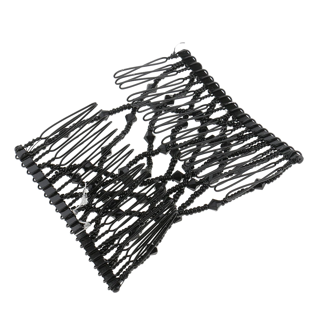 Легкая заколка-гребешок черная эластичная заколка с бусинами и бантом |