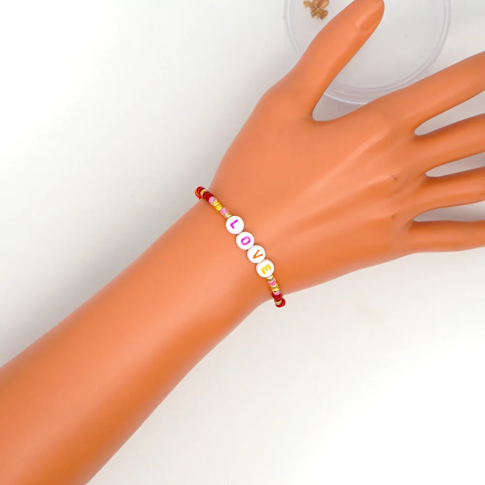Bracelets 2021 Letter Custom Bracelet Women Rainbow PEACE And LOVE Pulseras Bohemian Handmade Multicolor Jewelry Gift | Украшения и