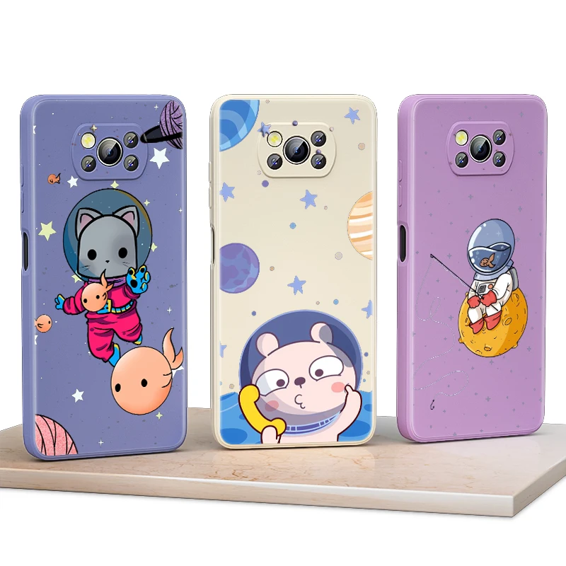 

Animal space astronaut For Xiaomi 6X CC9 E A3 Lite A2 Mix 3 4 Poco X3 NFC X2 M2 C3 M3 Pro F3 GT Liquid Silicone Phone Case