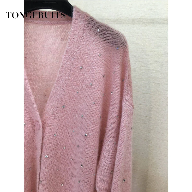 Шерстяной розовый женский кардиган мохеровая куртка осень зима v-образный Вырез