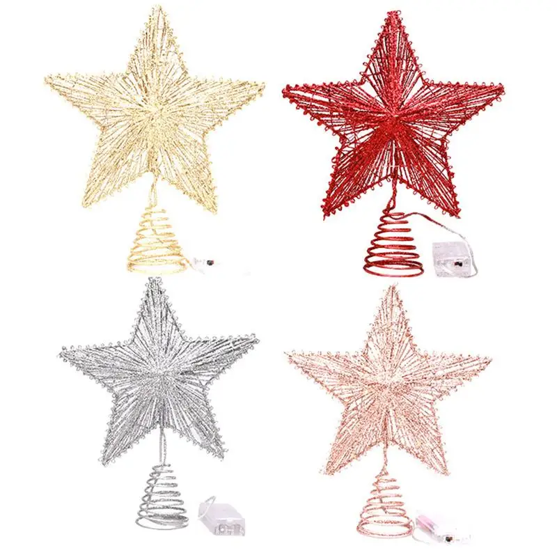 

Five Pointed Hanging Star Pentagram Pendant Shiny Christmas Tree Top Ornament Seasonal Holiday Festive Light Rose Gold