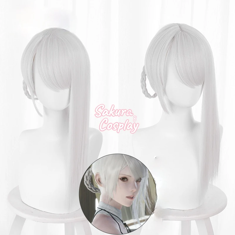 

Kaine NieR RepliCant Cosplay Sliver White Braided Heat Resistant Synthetic Hair Halloween Carnival Party Role Play + Wig Cap