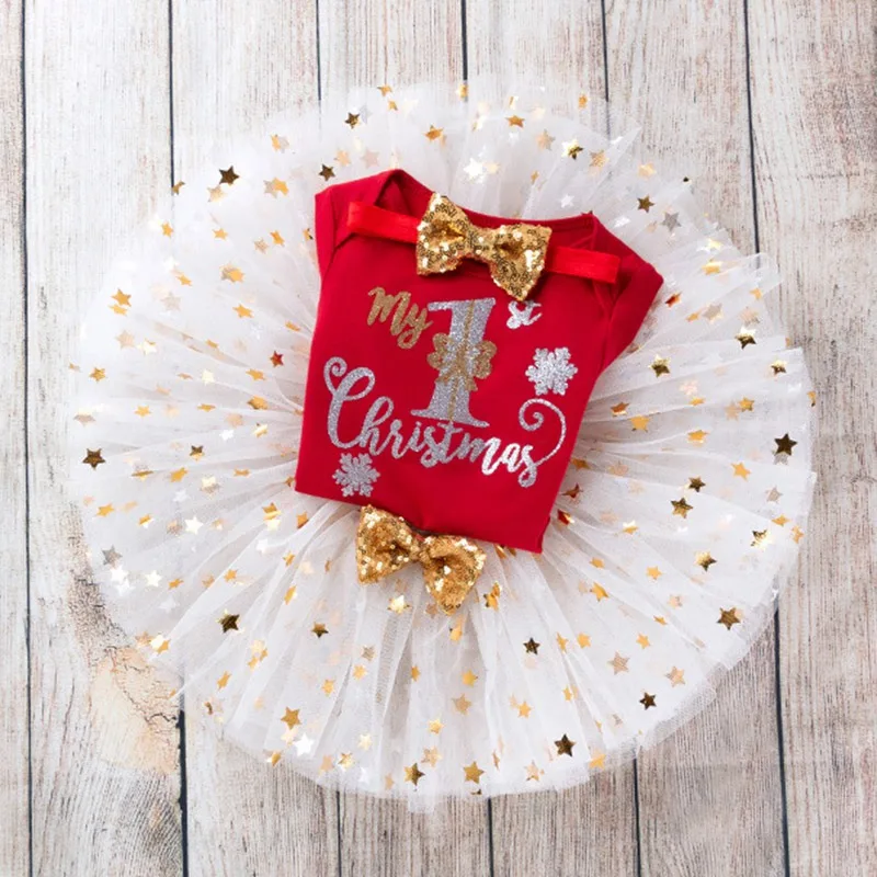 

Newborn Infant Girls Clothing Set Fashion First Birthday Baptism Christmas Clothes Skirt+Bodysuit+Headband 3Pcs Kids Girl Outfit