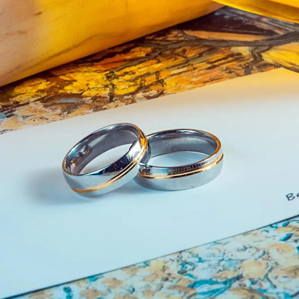 Парные кольца из нержавеющей стали 6 мм Серебряное свадебное кольцо с кристаллом