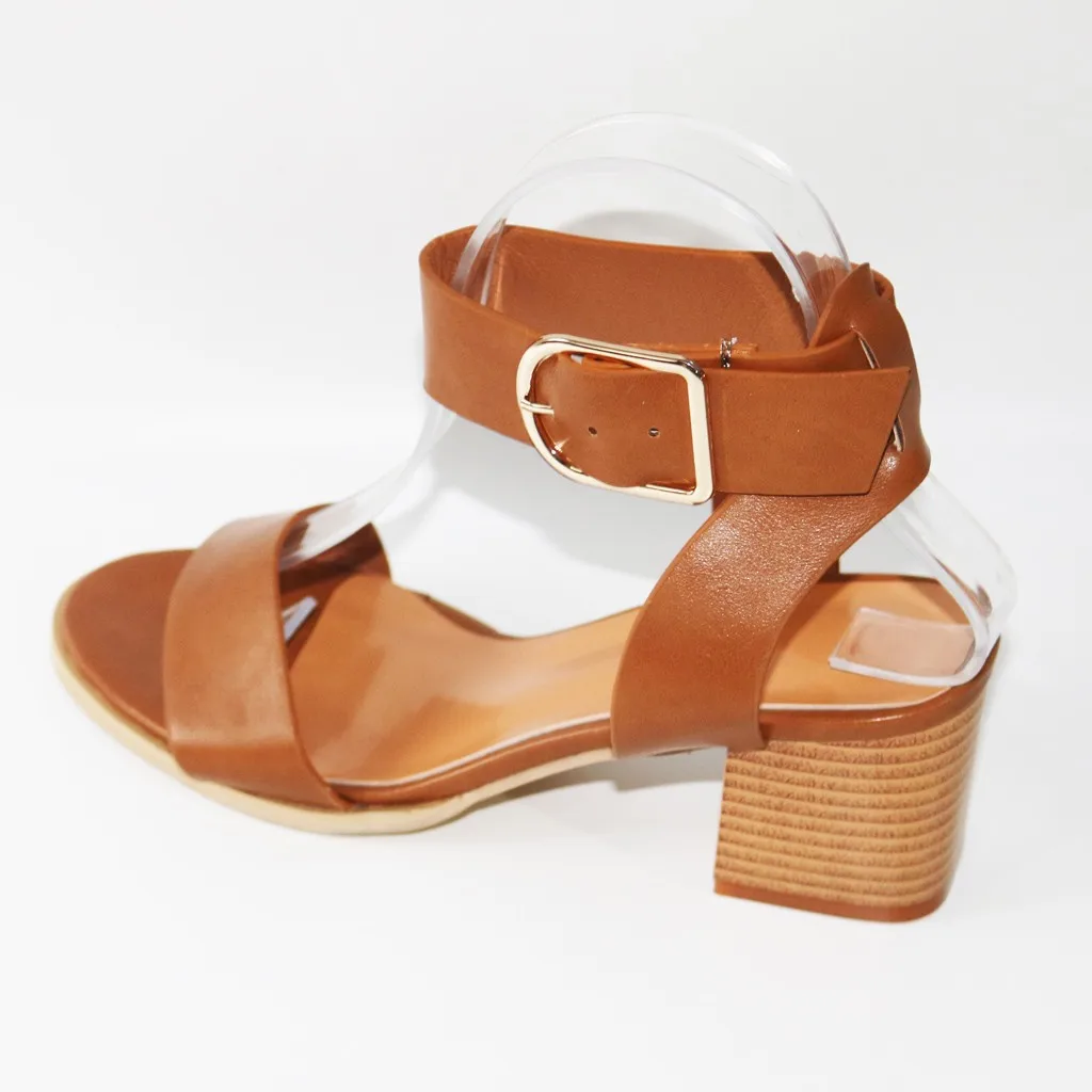

Big Size Sandals Women Summer Buckle Strap Square Heels Shoes Ladies Solid Color Buckle Strap Sandals Gladiator Shoes