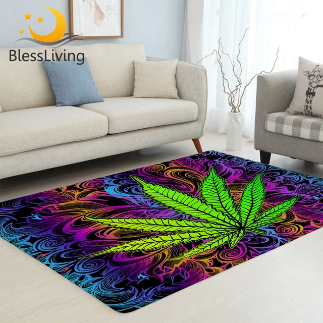 BlessLiving Green Leaf Large Carpet for Living Room Trippy Play Floor Mat Psychedelic Non-slip Area Rug 152x244cm Colorful Tapis 1