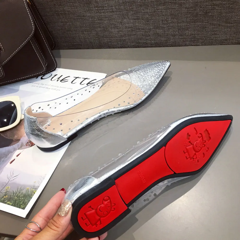 Новые женские модные элегантные туфли на плоской подошве со стразами с острым