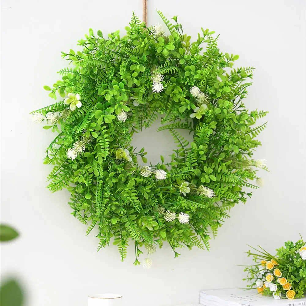 

Artificial Wreath Green Leaves Wreath For Front Door Wall Festival Celebration Fireplace Window Party Decor