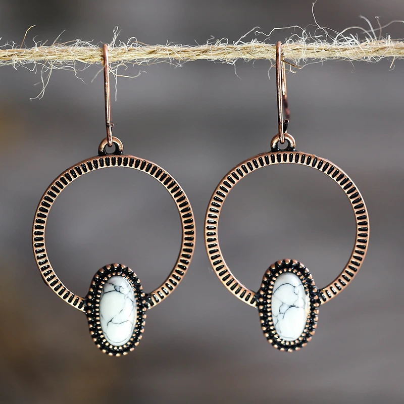 Винтажные большие полые круглые Висячие серьги для женщин медные красные