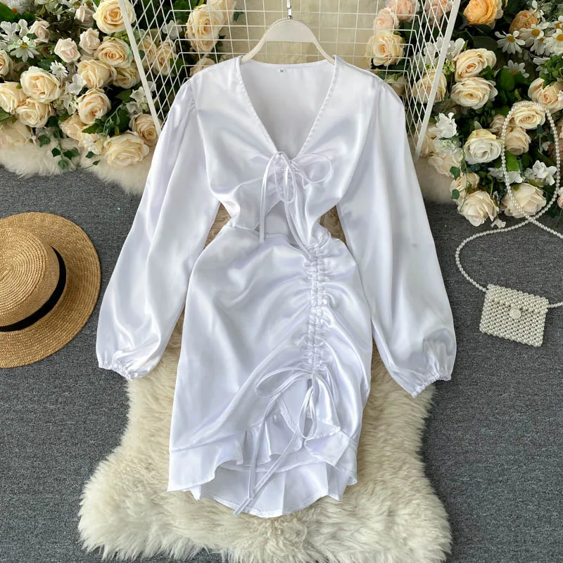 Платье SINGRAIN с рюшами и кулиской женское сексуальное облегающее платье-трапеция