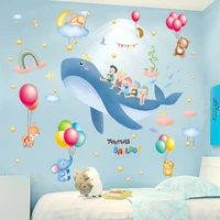 whale wall stickers diy animals balloons mural decals for kids rooms baby bedroom children nursery home decoration wallpaper
