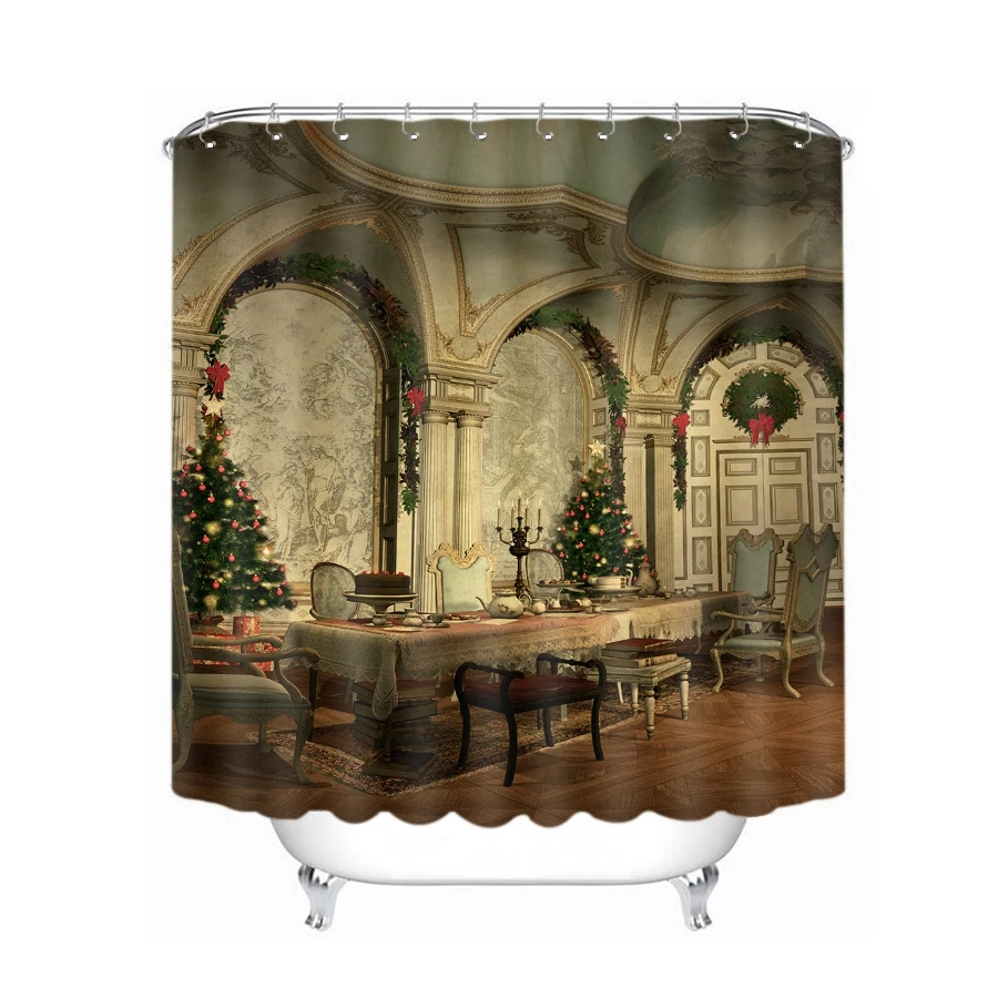 3d Christmas Shower Curtains Fireplace Cabin Pattern Waterproof Thickened Bath for Bathroom Customizable | Дом и сад