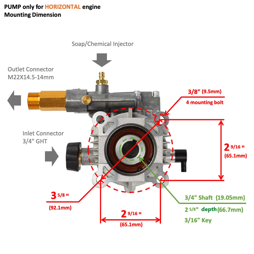 YAMATIC насос для мойки под давлением 2900 PSI 2 3 GPM 3/4 &quotгоризонтальный вал Himore 309515003 GC160
