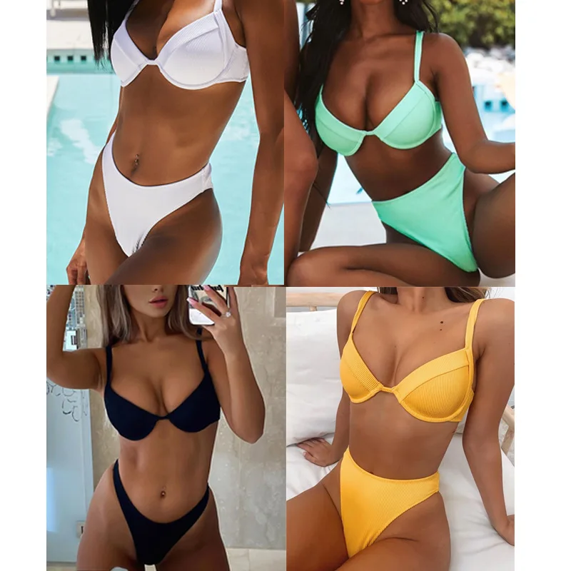 

Solid Brazilian Bikini Set Sexy High Waist Bikinis Swimwear Women Swimsuit Push Up Bathing Suit Female Summer Beachwear E99