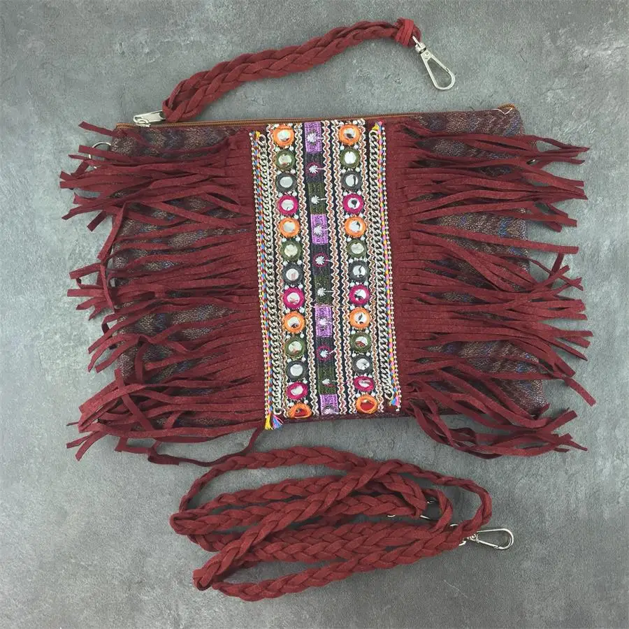 

Boho Shoulder Bag Women Chic Bohemian Gypsy Aztec Ibiza Tribal Cotton Pom Pom Cute Small Flap Bag Zipper Purse