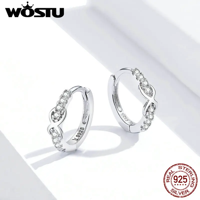Женские серьги-кольца WOSTU Infinity Love Круглый фианит из настоящего серебра 925 пробы