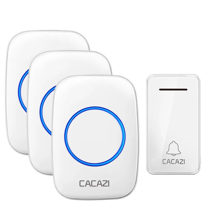 1 button 3 receiver CACAZI автономный беспроводной дверной звонок Водонепроницаемый без батареи США ЕС Великобритания AU штекер вызова дверной звонок 1 2 кнопки 1 2 приемника - Цвет: 1 button 3 receiver