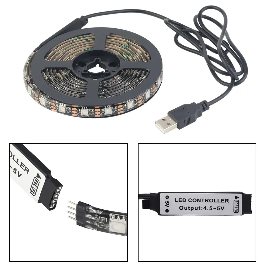 12 RGB 5050 SMD светодиодные ленты лампы Водонепроницаемый гибкий светодиодный свет ленты USB 5 в рождественское декоративное освещение черная полоса света Лидер продаж