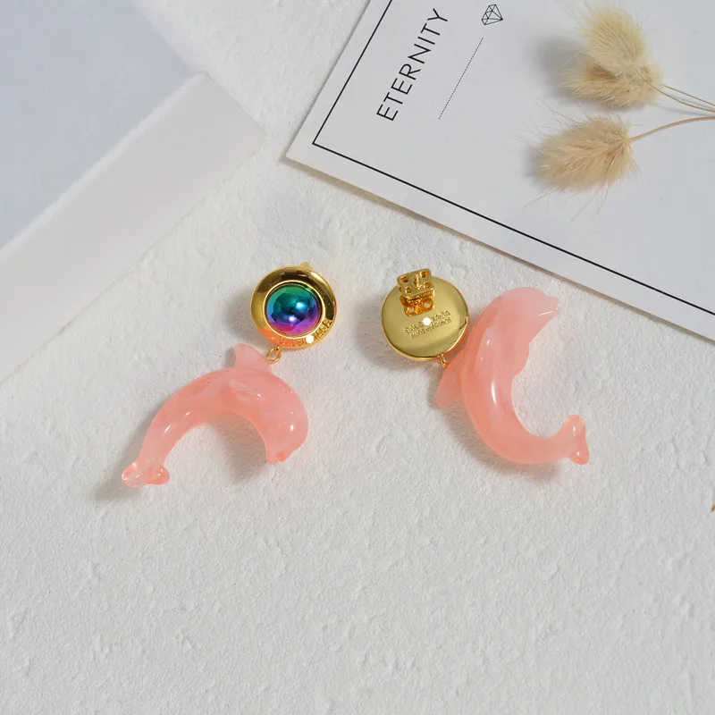 

Natural resin pale pink dolphin earrings Dolphin earring earrings 2021 new