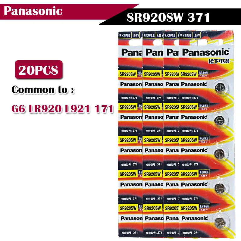 20X Panasonic оригинальный 1 55 в SR920SW 371 AG6 кнопочный элемент часы Аккумулятор для часов