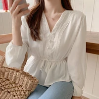 shintimes v neck white blouse sashes casual woman clothes 2019 fall lace long sleeve shirt women blouses shirts chemisier femme
