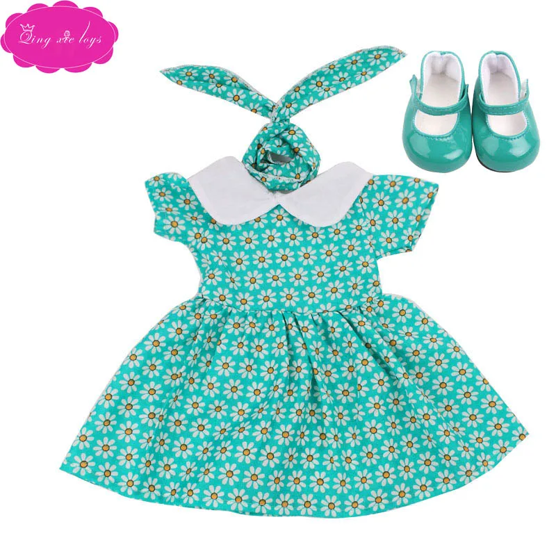 Платье для куклы 18 дюймов летнее платье с принтом + повязка на голову туфлями