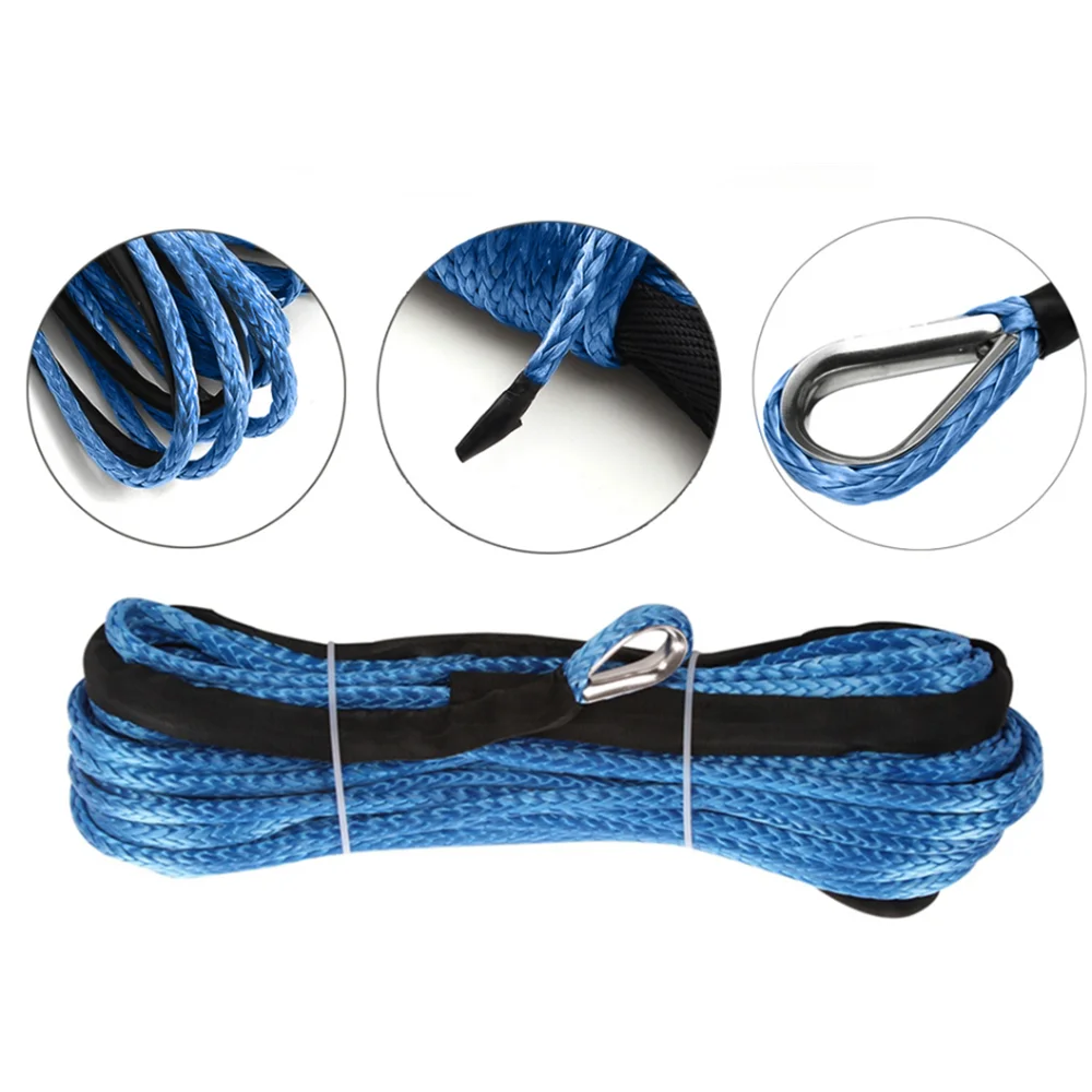 

6mm*15m Winch Rope With Sheath Black Synthetic Line Cable ATV UTV 5700Lbs String New Towing Rope String for ATV UTV Off-Road