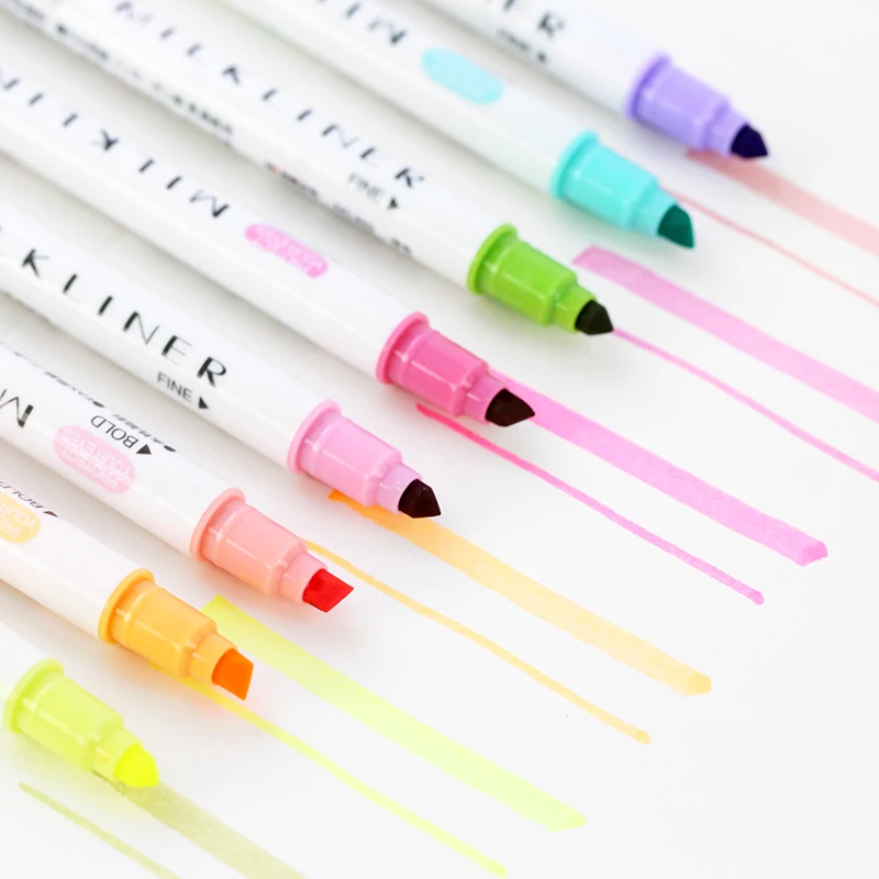 

12 Colors Cute Double Head Fluorescent Mark Pen Milkliner Highlighters Marker School Office Supplies
