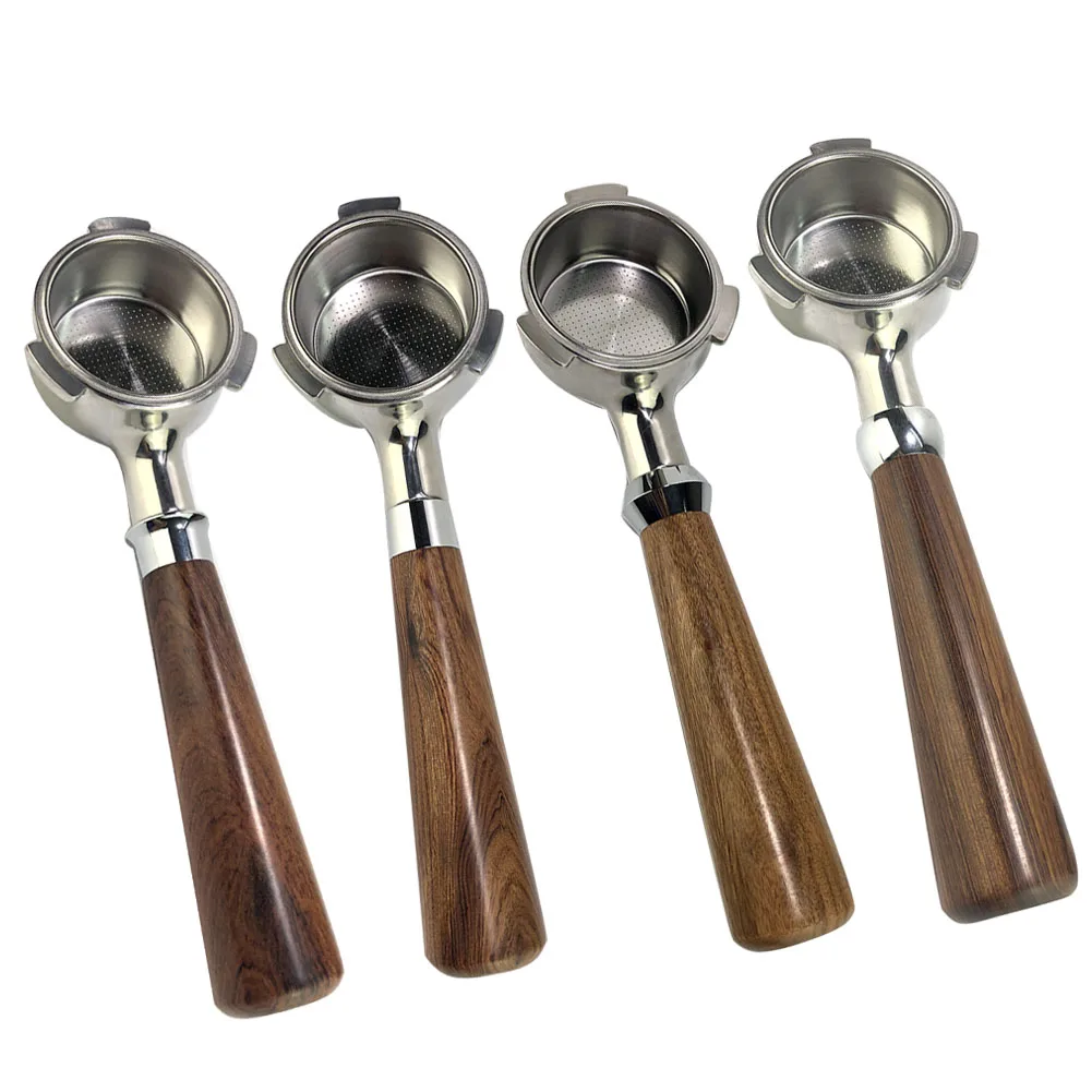 

51MM Wood Handle Stainless Steel Bottomless Coffee Machine Filter Handle with Filter Basket for Delonghi Coffee Accessaries