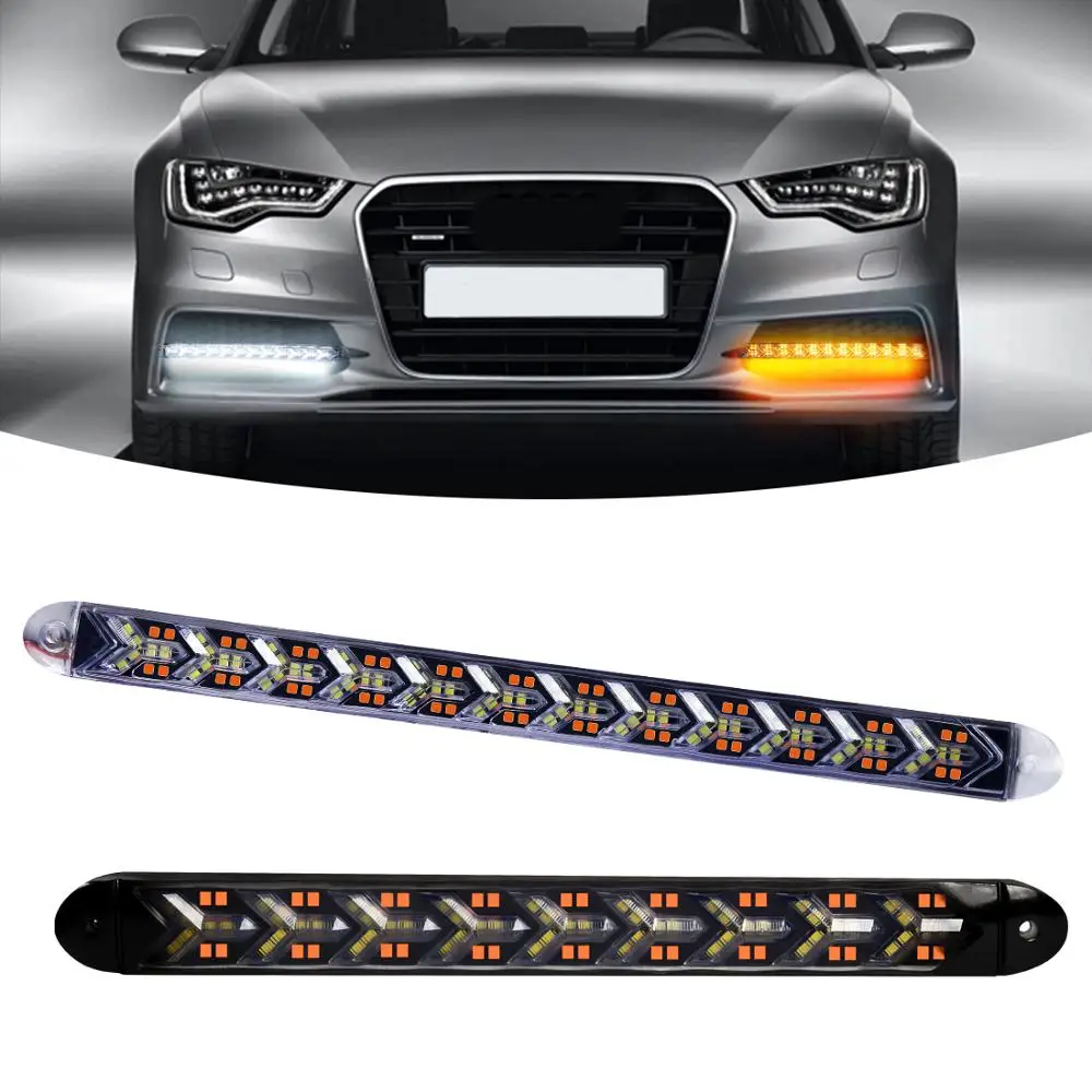 Led Daytime Running Light DRL Turn Signal Yellow White Bumper Driving Lamp Daylights Car Front New Waterproof