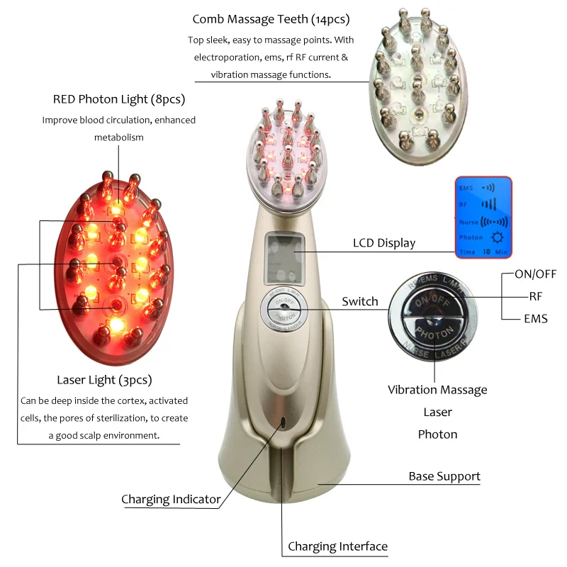 Massage USB Charging Electric Treatment intensified Comb Vibrating Scalp Massage Hair Growth Stimulate Brush Hair head